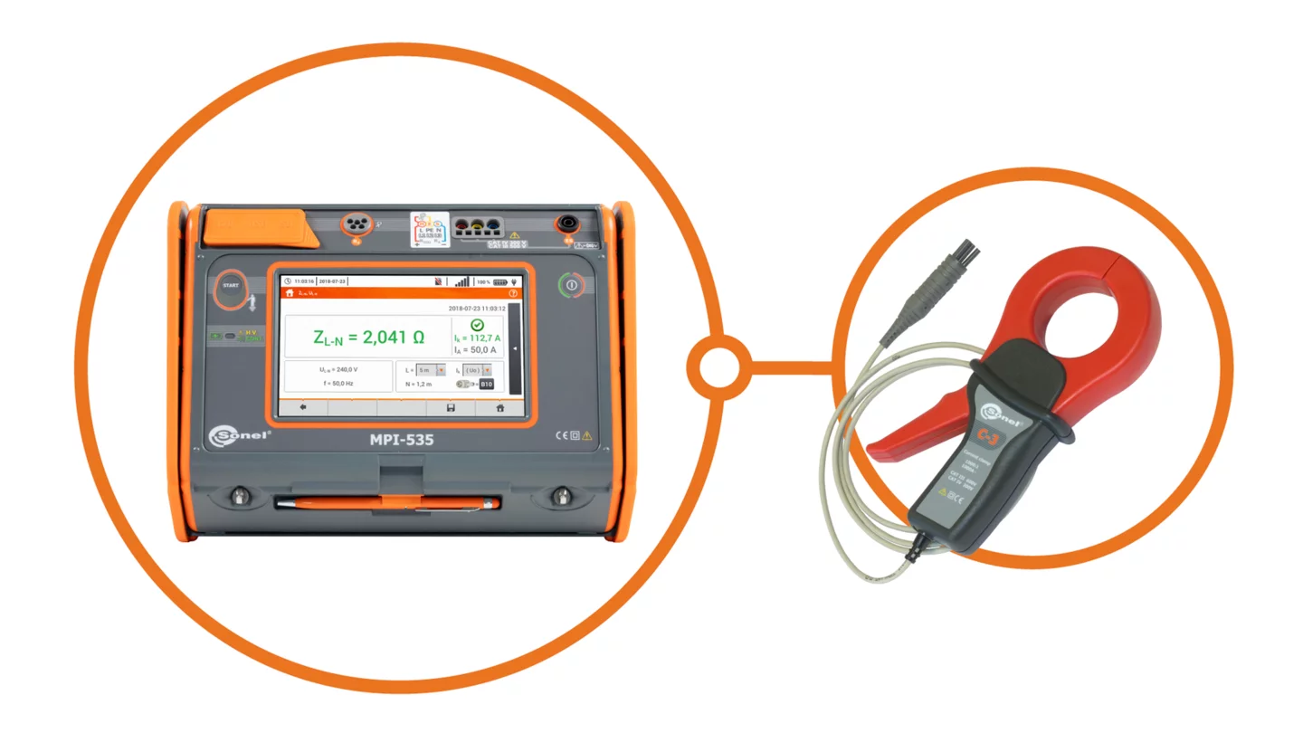 Wielofunkcyjny miernik parametrów instalacji elektrycznych z cęgami MPI-535 + C-3