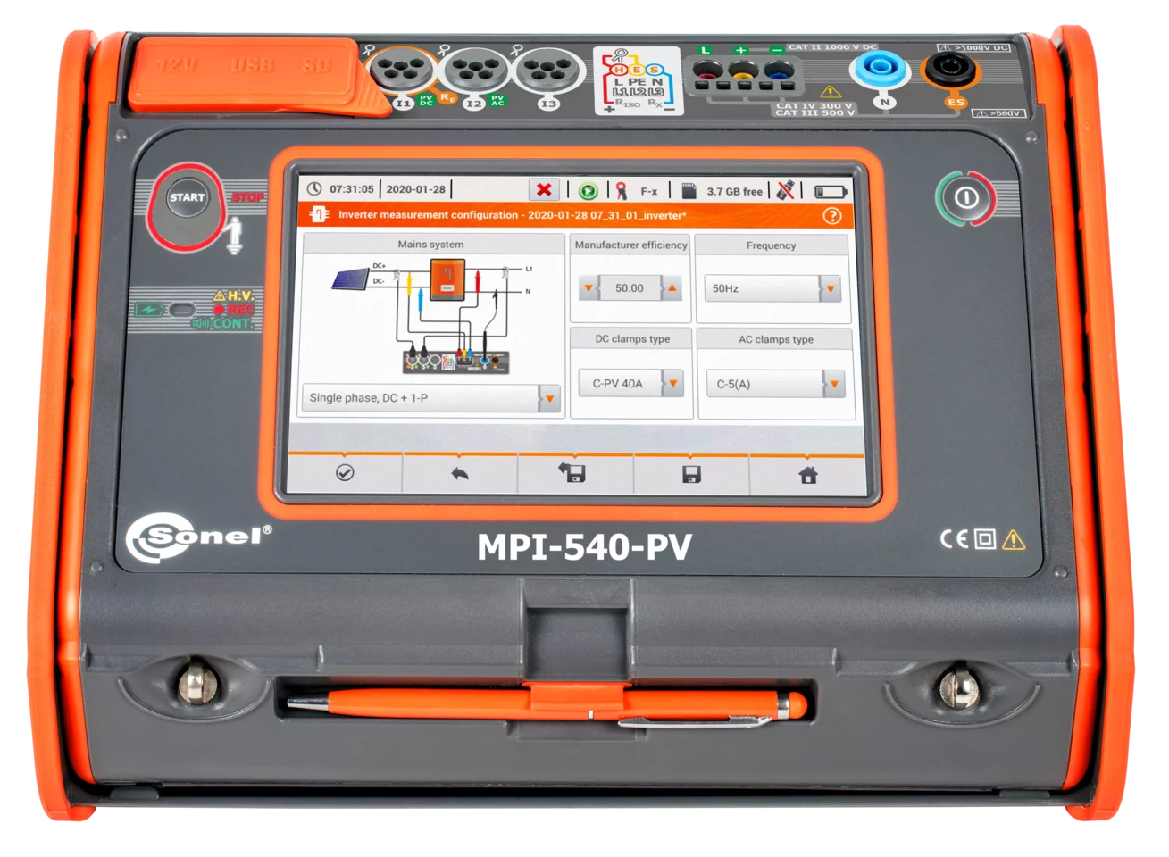 Wielofunkcyjny miernik parametrów instalacji elektrycznych z cyfrowym miernikiem cęgowym MPI-540-PV + CMP-1015-PV-1