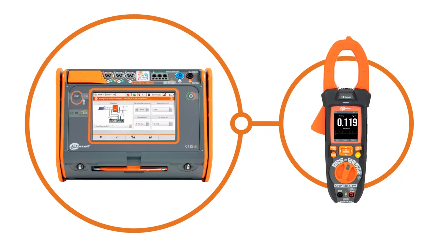 Wielofunkcyjny miernik parametrów instalacji elektrycznych z cyfrowym miernikiem cęgowym MPI-540-PV + CMP-1015-PV