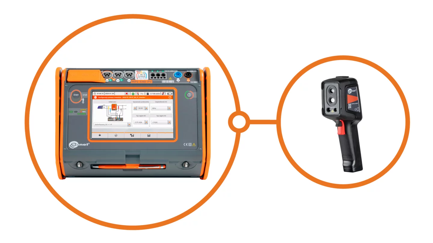 Wielofunkcyjny miernik parametrów instalacji elektrycznej z zestawem do pomiaru nasłonecznienia i kamerą termowizyjną MPI-540-PV Solar Start + KT-128