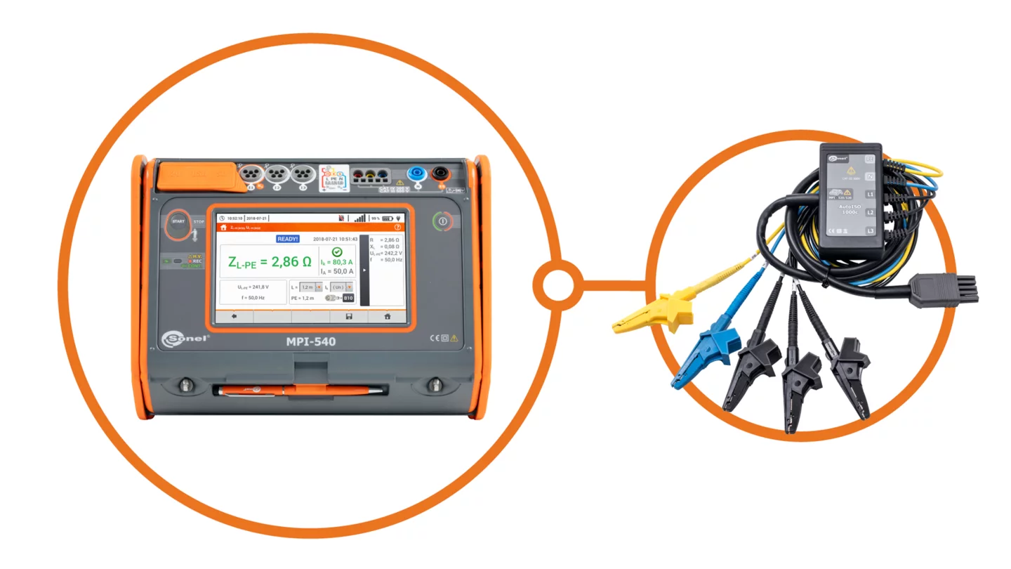 Wielofunkcyjny miernik parametrów instalacji elektrycznych bez cęgów elastycznych z adapterem MPI-540 Start + AutoISO-1000C
