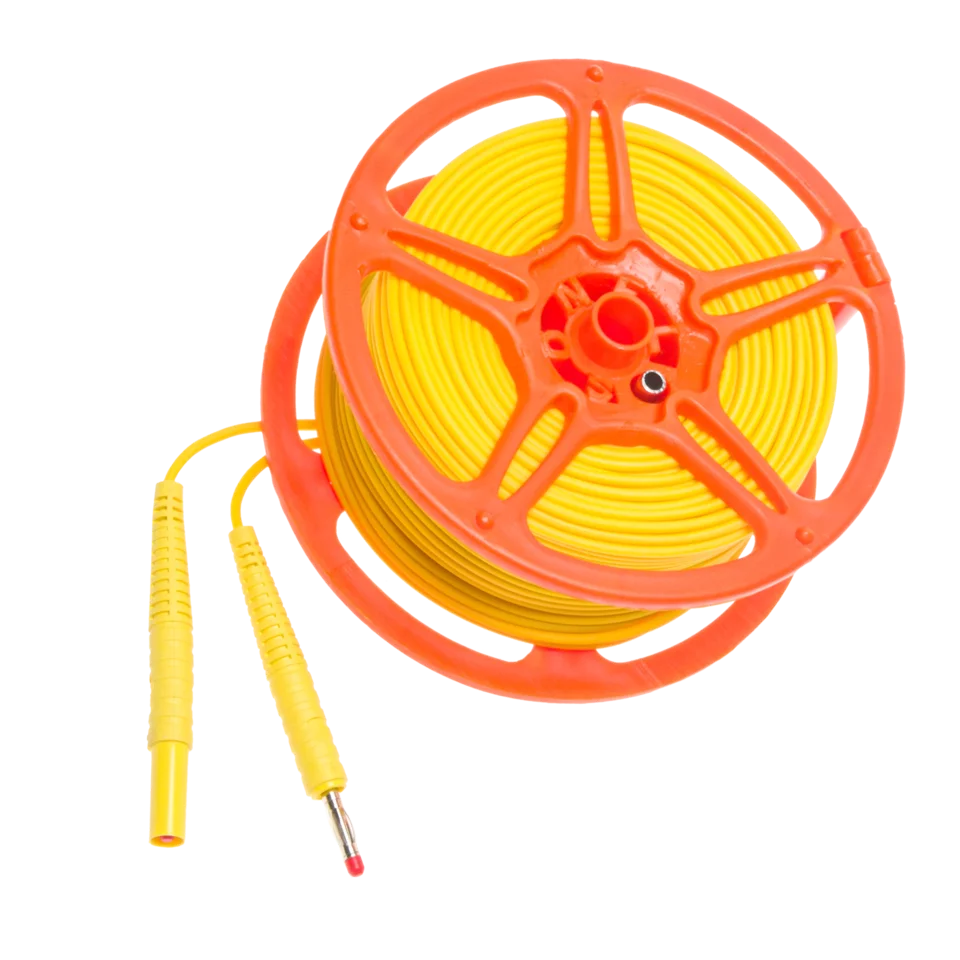 Test lead 40 m for earth resistance measurements (on a reel, banana plugs) yellow