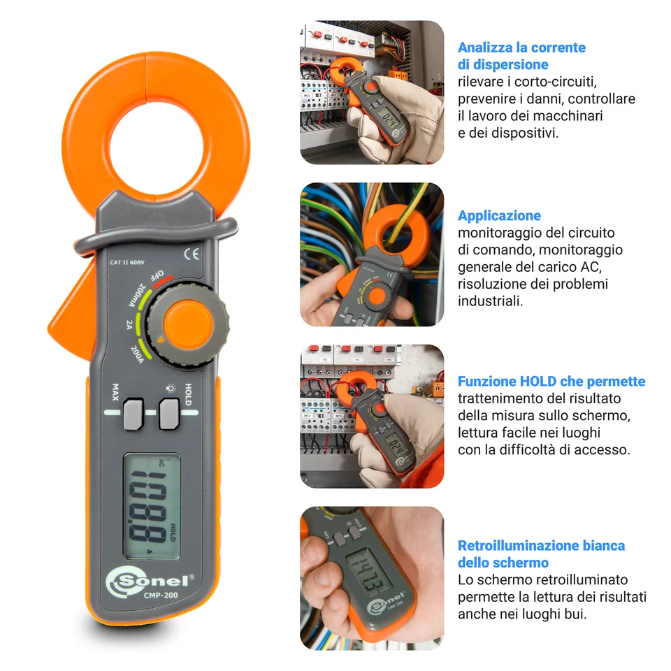 Pinza amperometrica della corrente di dispersione  CMP-200-4