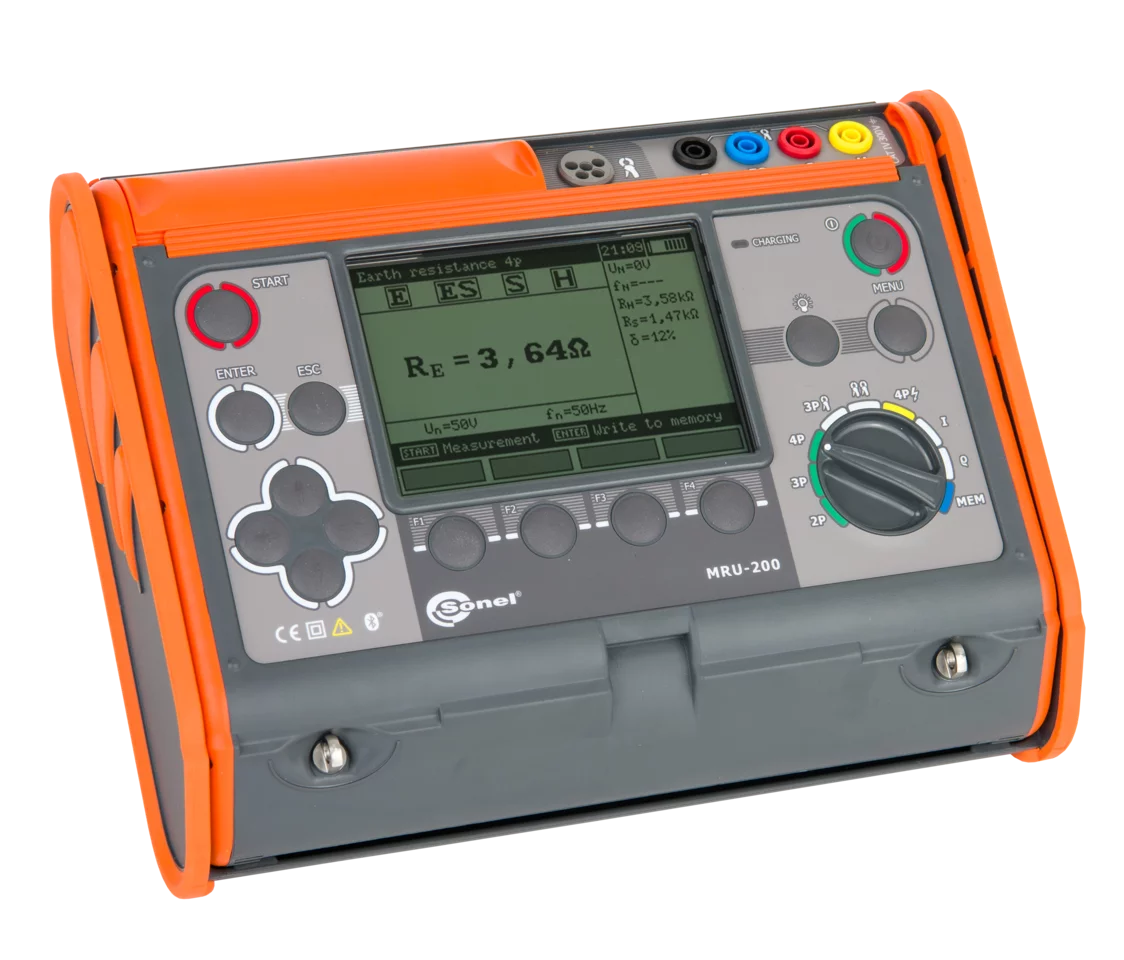 Earthing resistance and soil resistivity meter with hard carrying case and clamps MRU-200 XL3C3N1-1