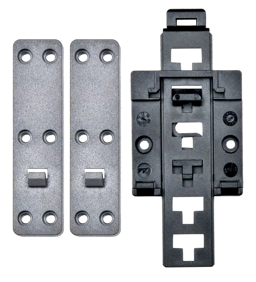 DIN rail mounting bracket with positioning catches