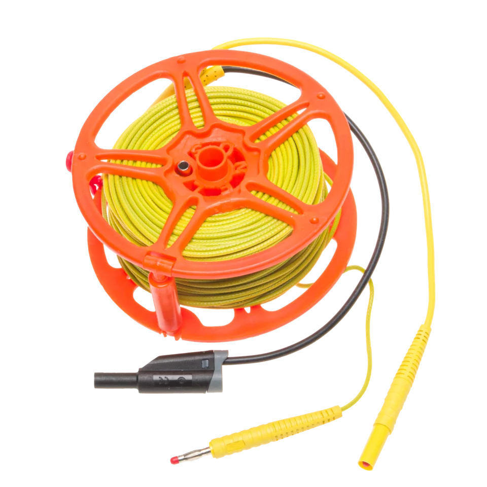 Test lead 50 m for earth resistance measurements (on a reel, banana plugs, shielded) yellow-thumbnail