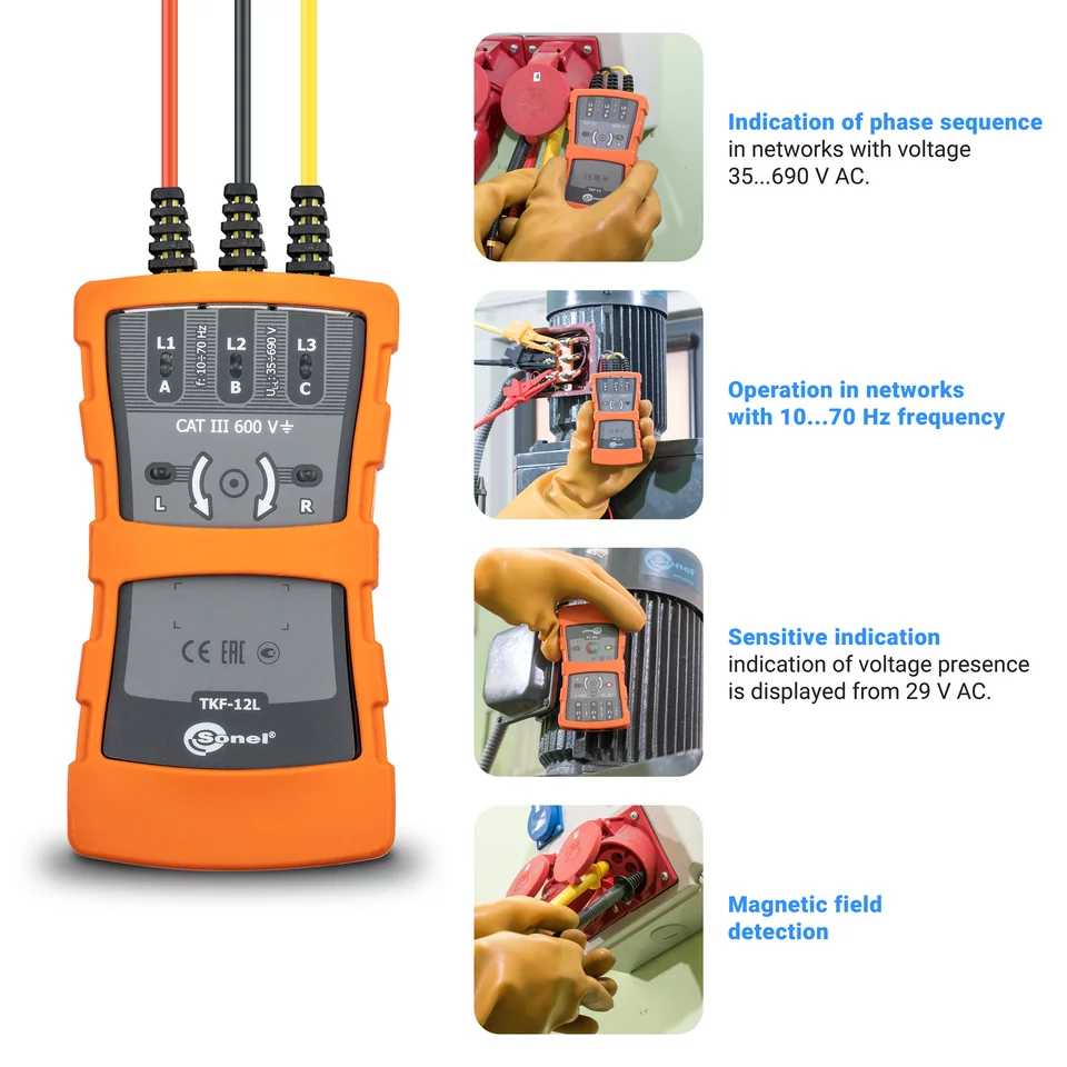 Phase sequence and motor rotation tester TKF-12L-4